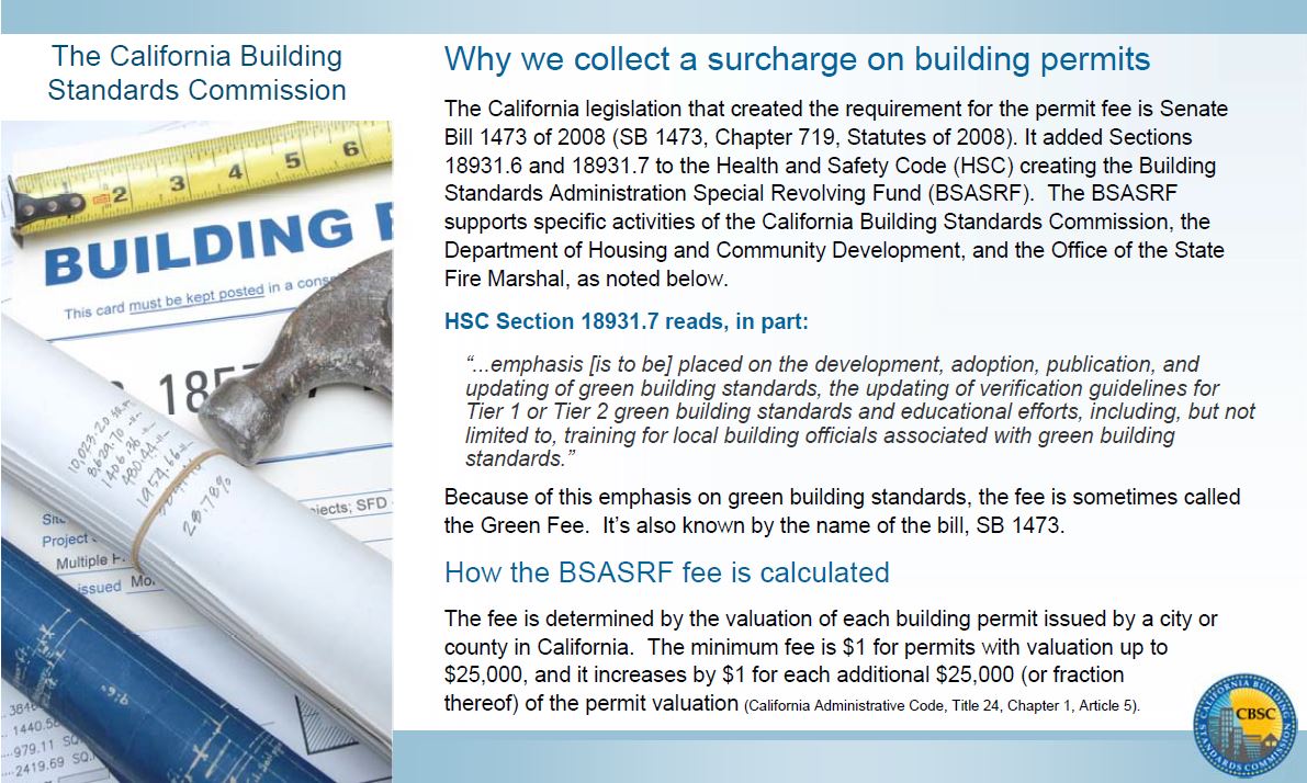 The Building Permit Fee Building Standards Administration Special