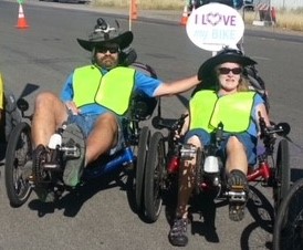 Tom and his wife on recumbent bikes