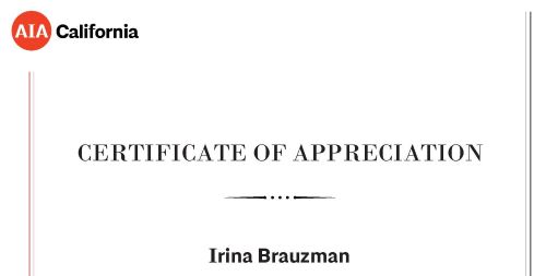 AIA Certificate of Appreciation