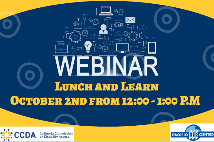 The word webinar is projected. Below it says Lunch and Learn, October 2nd from 12:00 - 1:00 P.M.