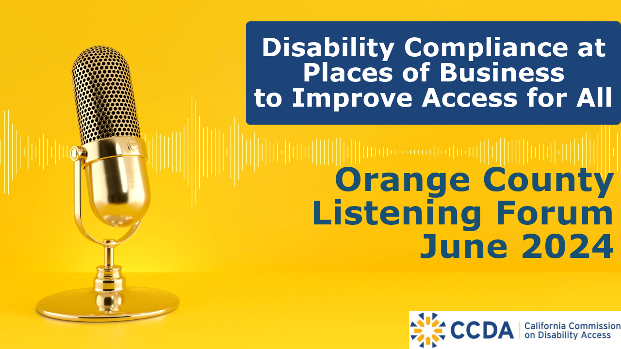A picture of a microphone with the title of the Listening Forum: Disability at Places of Business to improve access for all June 2024