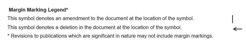 The margin marking legend indicates what the symbols on the right-side margin mean within a publication.