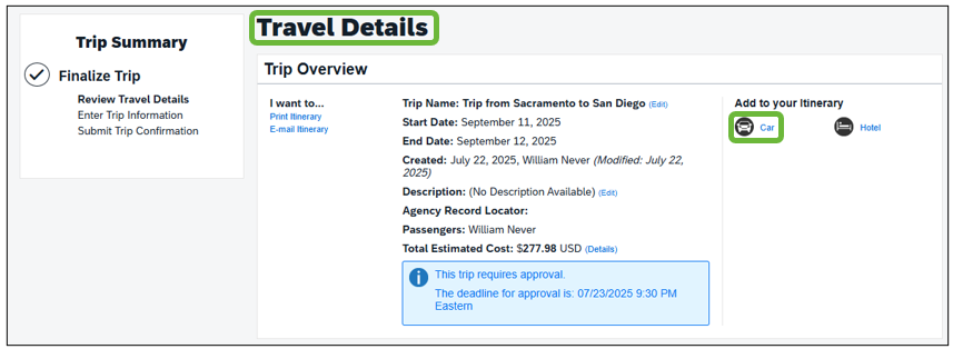 Concur Screen Shot Itinerary
