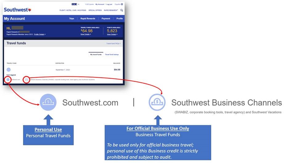 Screenshot from Southwest Website showing two different icon colors