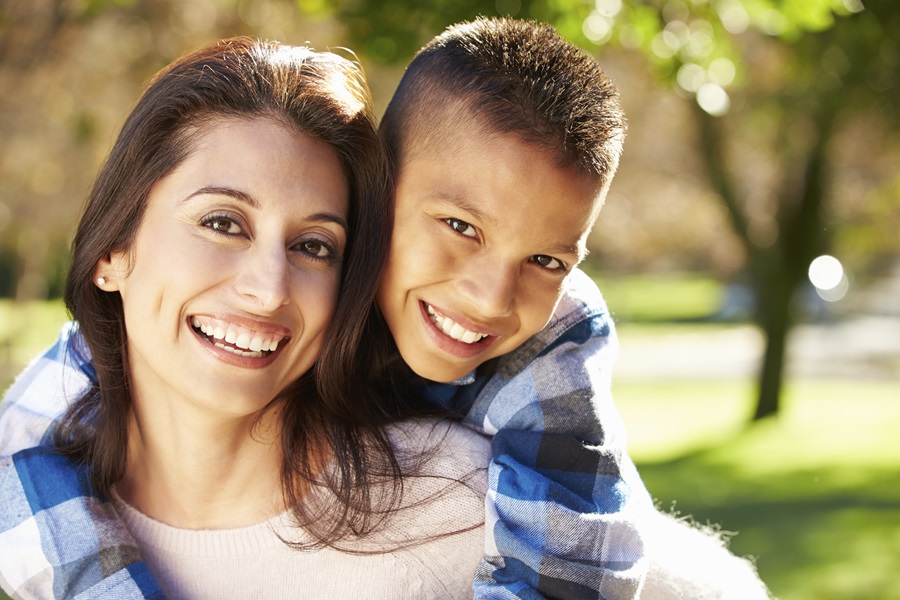smiling mother and son