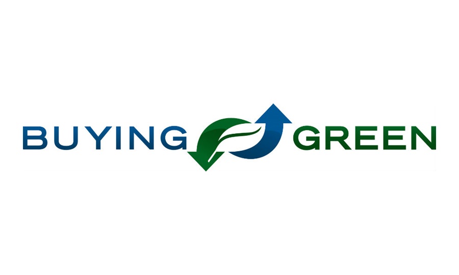 Buying Green Logo. Blue Green Arrow with caption Buying Green