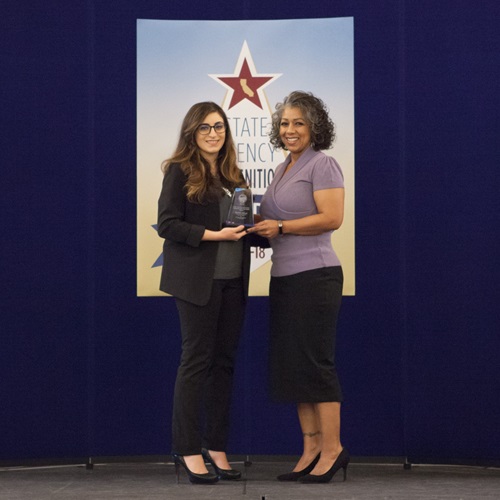 Annetta Salhani accepts the bronze advocate of the year award.