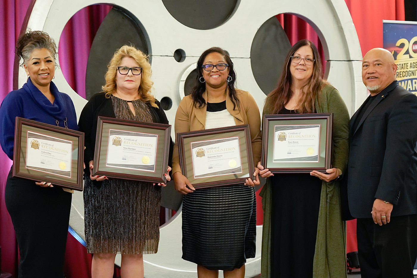 Michael Aguillio, Department of General Services, recognized Andrea Pina, Department of Consumer Affairs, Nina Martinez, Department of Corrections and Rehabilitation – Headquarters, Shaironda Morris, Department of Rehabilitation, and Tracy Bowen, California Highway Patrol, for their leadership on the advocate steering committee.