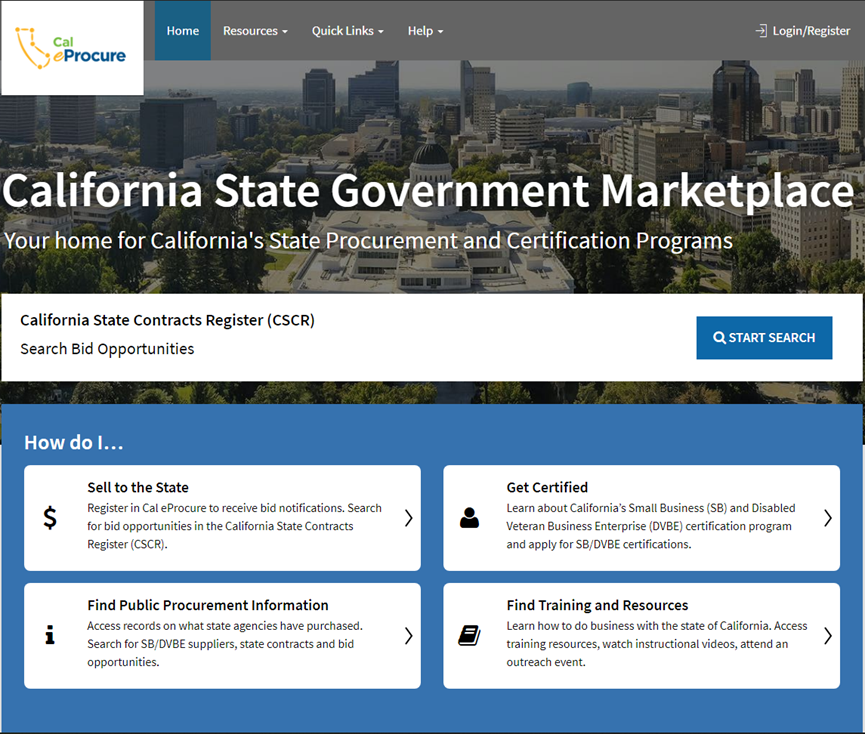 Cal eProcure Home Web Page