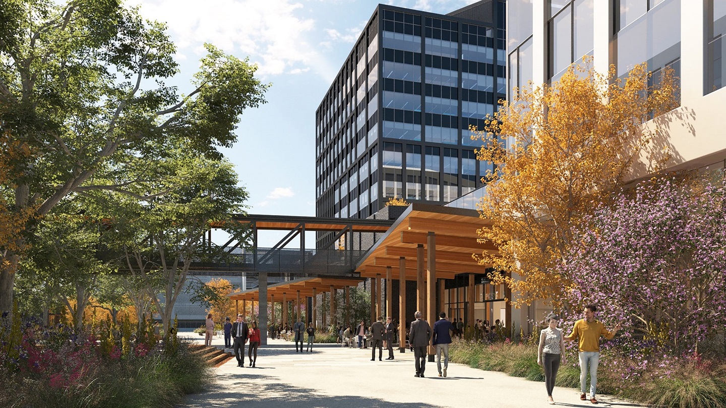 Rendering of Richards Boulevard Office Complex walkway area
