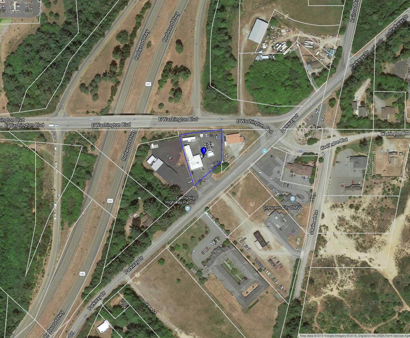 Aerial Map of Crescent City CHP with Blue Outline of Property