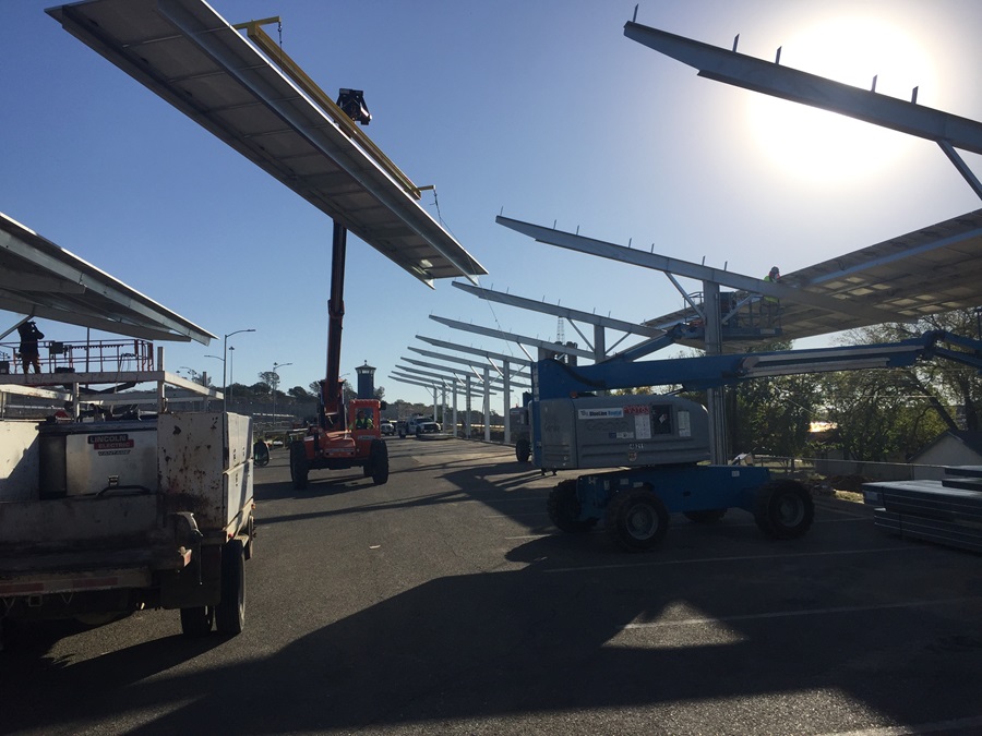 Construction of solar carport canopy 