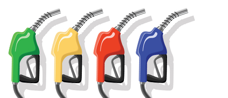 shows various colors of fuel pumps