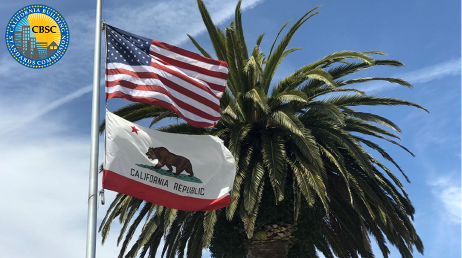 US and CA flags with palm tree