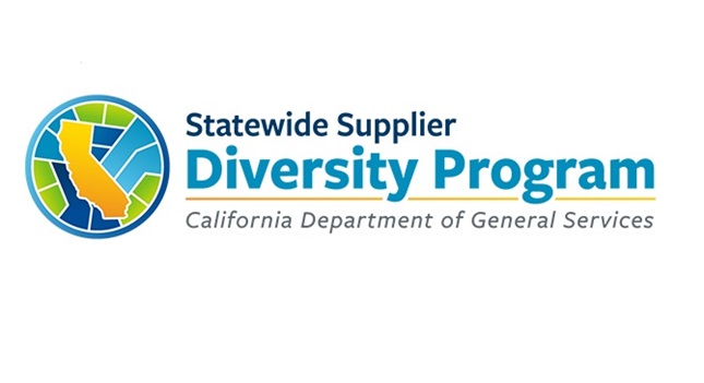 green and blue circle with golden shape of State of California  title Statewide Supplier Diversity Program