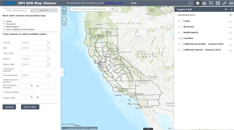 Screenshot of Statewide Property Inventory GIS Map